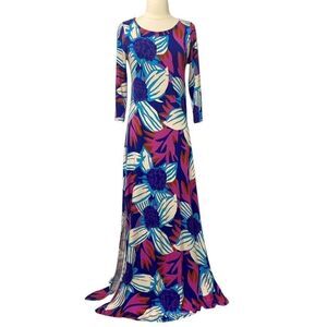 Soft Surroundings Serena Maxi Dress Nazarine Blue Multi Floral Stretchy Size XS